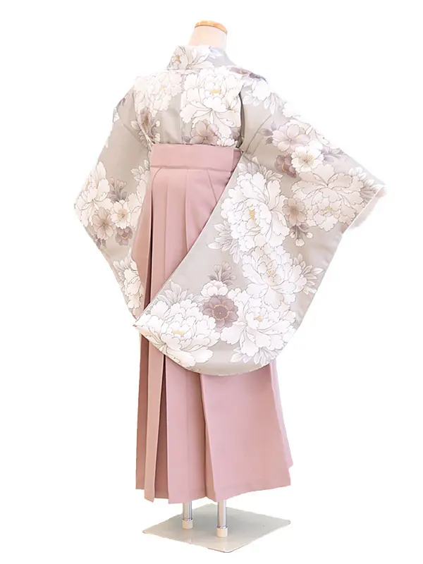 かんたん着付けジュニア袴女033ベージュ/花|くすみピンク/刺繍