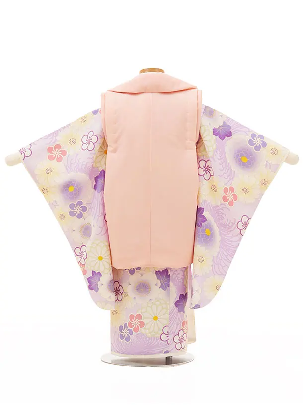 RENCA(3歳女児被布)3011ピンク 刺繍菊xラベンダー 菊づくし