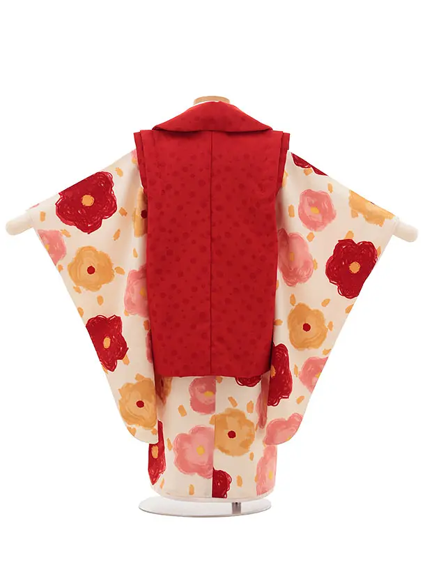 RENCA(3歳女児被布)3018赤×アイボリーに赤からし花