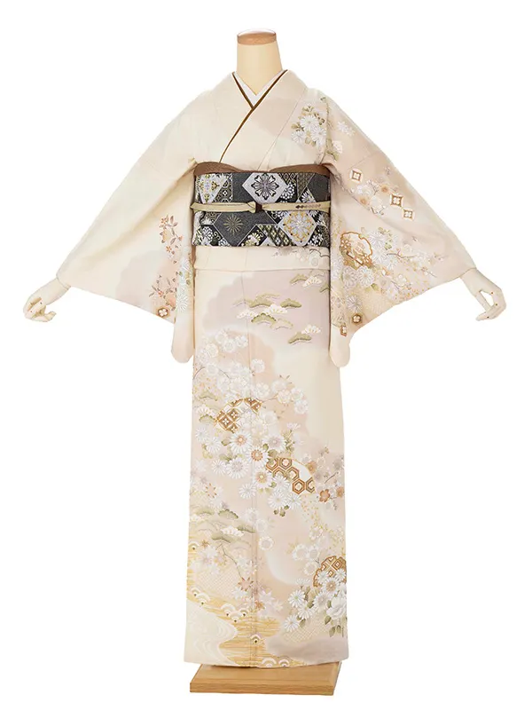 訪問着レンタル AD0006 クリーム 古典柄と花文様