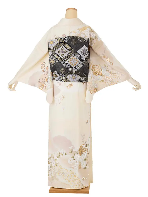 訪問着レンタル AD0006 クリーム 古典柄と花文様