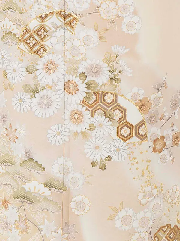 訪問着レンタル AD0006 クリーム 古典柄と花文様