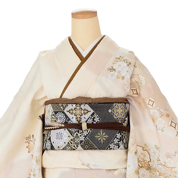 訪問着レンタル AD0006 クリーム 古典柄と花文様