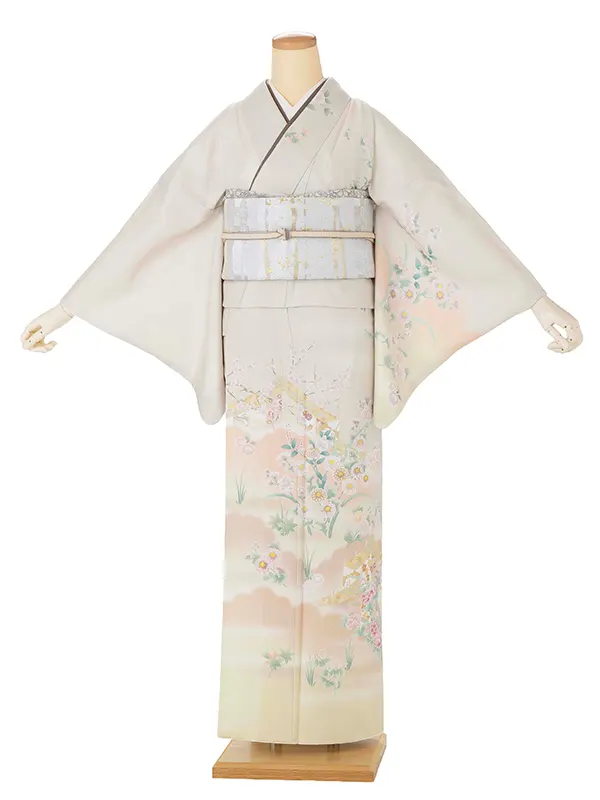 訪問着レンタル AD0007 淡ベージュ 幔幕と花文様