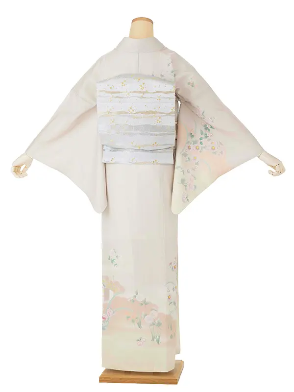 訪問着レンタル AD0007 淡ベージュ 幔幕と花文様