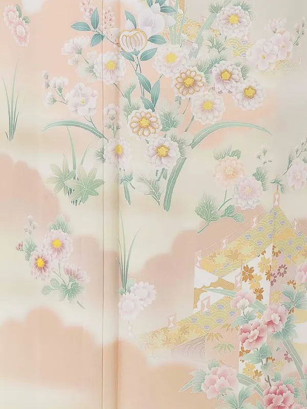 訪問着レンタル AD0007 淡ベージュ 幔幕と花文様