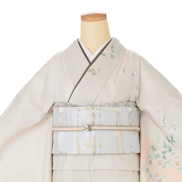訪問着レンタル AD0007 淡ベージュ 幔幕と花文様