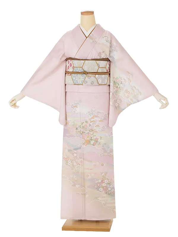 訪問着レンタル AD0009 ピンク 瑞雲と花文様