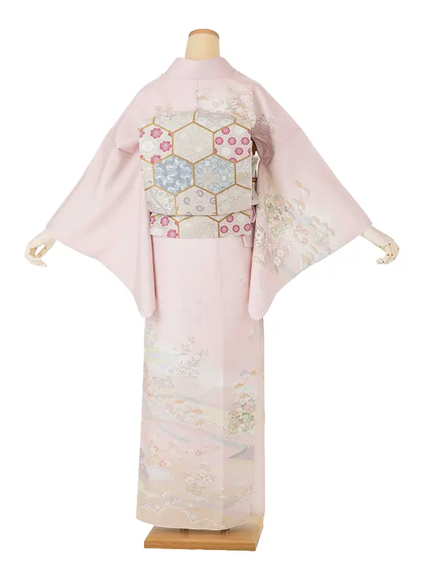 訪問着レンタル AD0009 ピンク 瑞雲と花文様