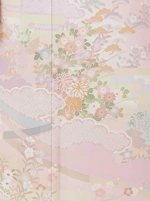 訪問着レンタル AD0009 ピンク 瑞雲と花文様