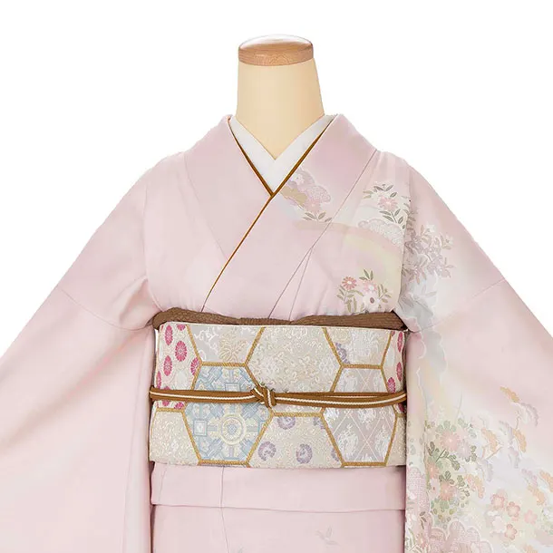 訪問着レンタル AD0009 ピンク 瑞雲と花文様