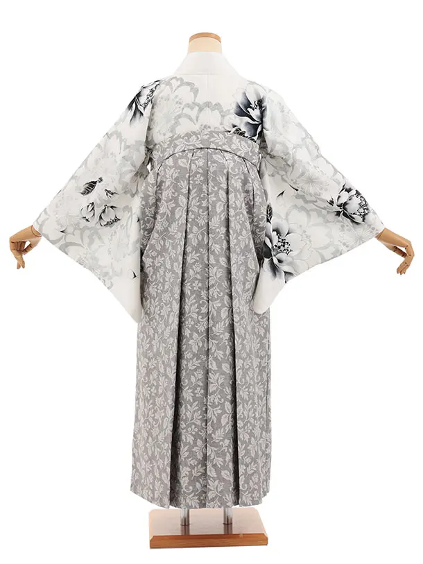 先生,教員向け袴レンタル A321 白シルバー 雪輪花×グレー袴