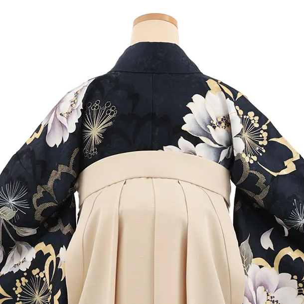 先生,教員向け袴レンタル A323 濃紺ぼかし雪輪花×ベージュ袴