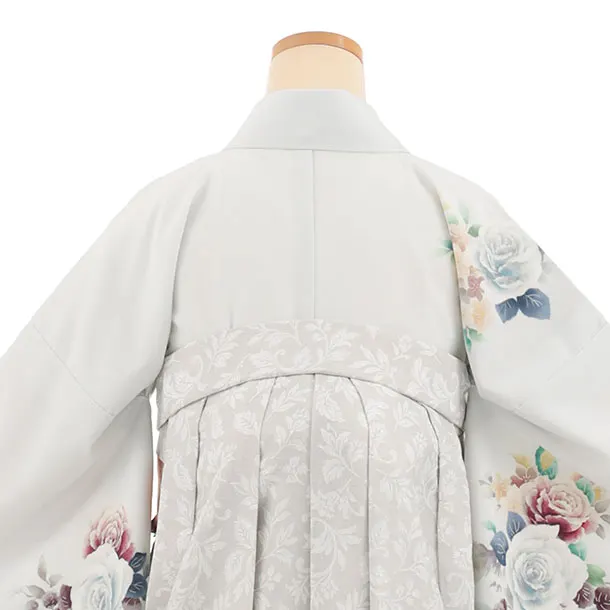 先生,教員向け袴レンタル A324 薄グレー花×ライトグレー袴