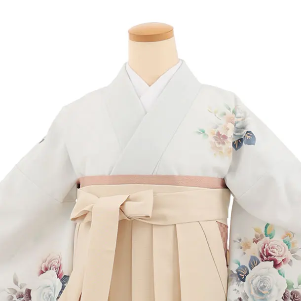 先生,教員向け袴レンタル A325 薄グレー 花×ベージュ袴