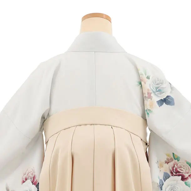 先生,教員向け袴レンタル A325 薄グレー 花×ベージュ袴