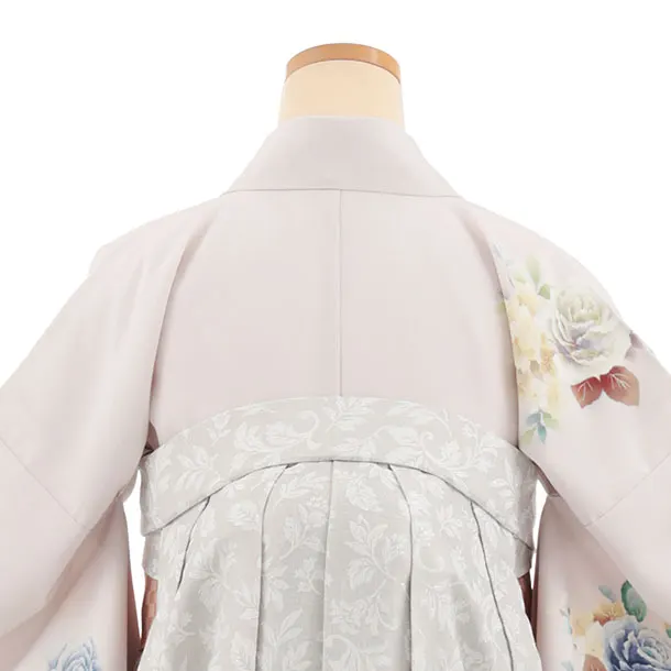 先生,教員向け袴レンタル A326 薄ピンク花×ライトグレー袴