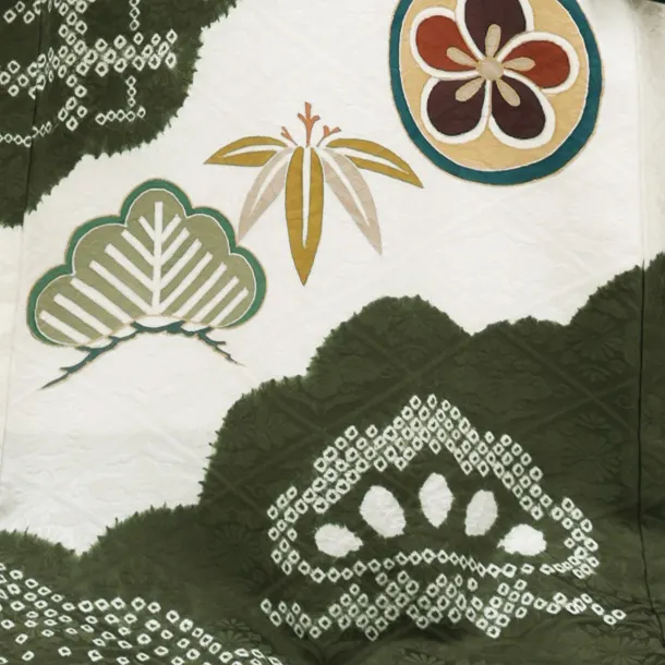 【高級正絹】男児産着 お宮参り 0152  抹茶色 松雲と鷹