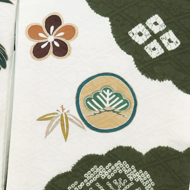 【高級正絹】男児産着 お宮参り 0152  抹茶色 松雲と鷹