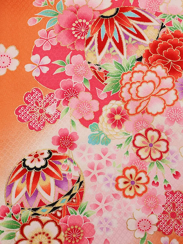 女児産着 お宮参り 0022 オレンジ地花鞠