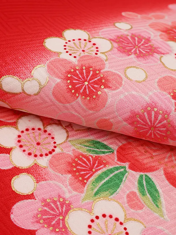 女児産着 【正絹】お宮参り 0108 赤地 鞠 鈴 さくら ぼたん