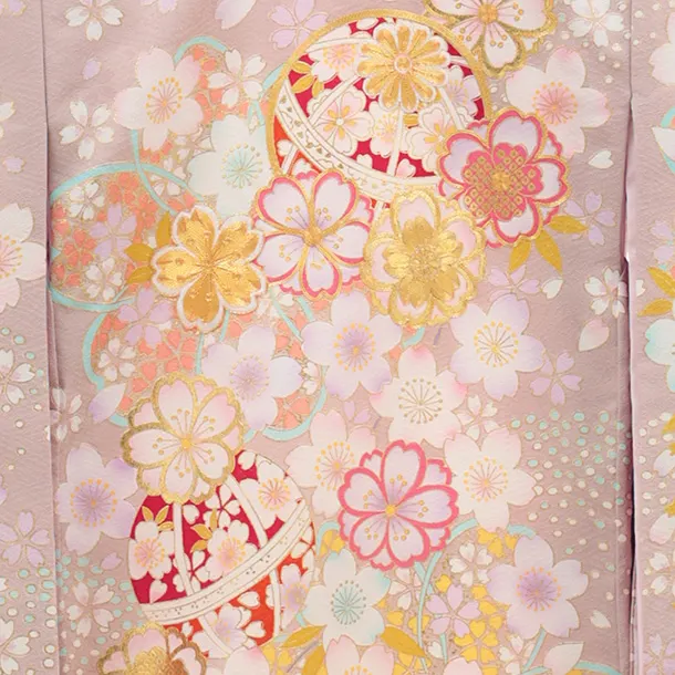 【高級正絹 】女児産着 お宮参り 0152 ピンクベージュ刺繍 鞠 桜
