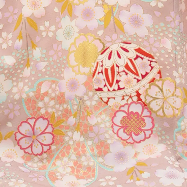 【高級正絹 】女児産着 お宮参り 0152 ピンクベージュ刺繍 鞠 桜