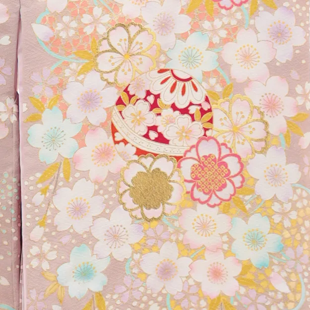 【高級正絹 】女児産着 お宮参り 0152 ピンクベージュ刺繍 鞠 桜