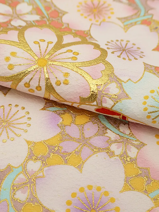 【高級正絹 】女児産着 お宮参り 0152 ピンクベージュ刺繍 鞠 桜