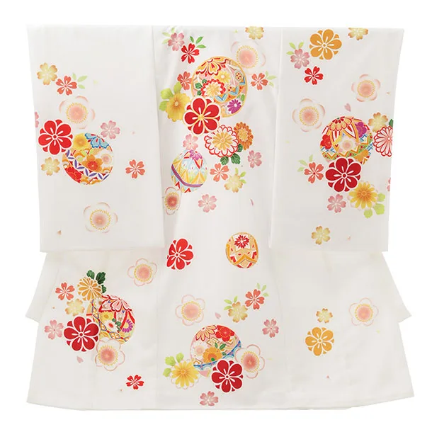 女児産着 お宮参り 0157　白地　鞠と梅 桜