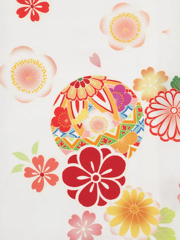 女児産着 お宮参り 0157　白地　鞠と梅 桜