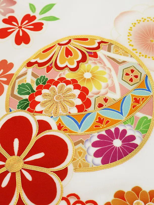 女児産着 お宮参り 0157　白地　鞠と梅 桜