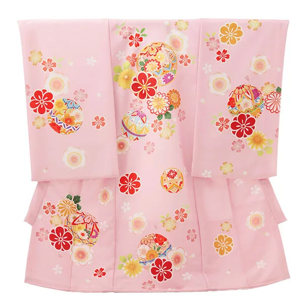 女児産着 お宮参り 0158　ピンク地 鞠と梅 桜