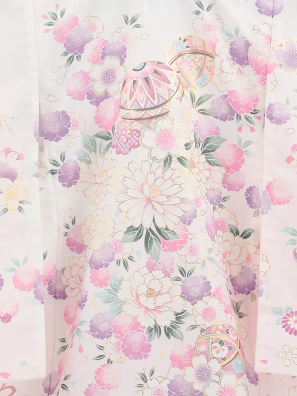 【夏用】【単衣】女児産着 お宮参り 0160 白地 鞠 金彩 祝い花