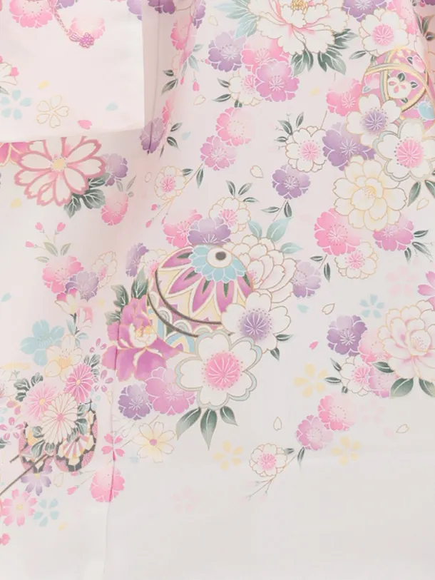 【夏用】【単衣】女児産着 お宮参り 0160 白地 鞠 金彩 祝い花