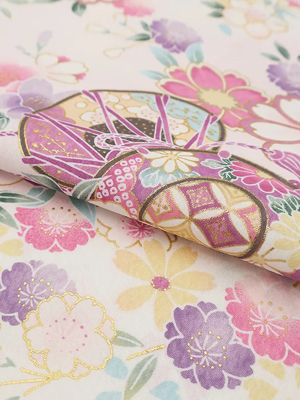 【夏用】【単衣】女児産着 お宮参り 0160 白地 鞠 金彩 祝い花