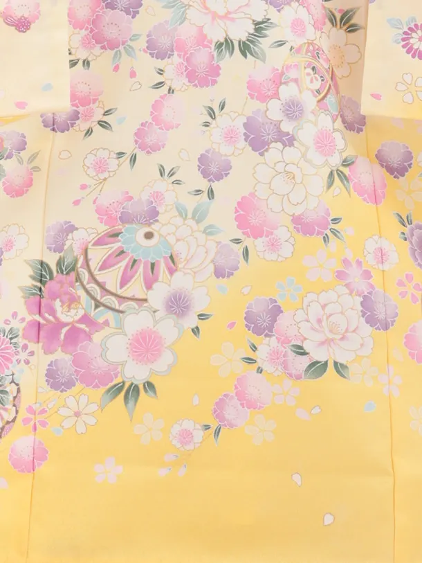 【夏用】【単衣】女児産着 お宮参り 0161 黄色 鞠 金彩 祝い花