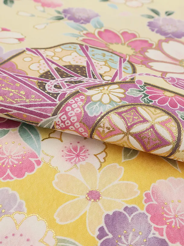 【夏用】【単衣】女児産着 お宮参り 0161 黄色 鞠 金彩 祝い花