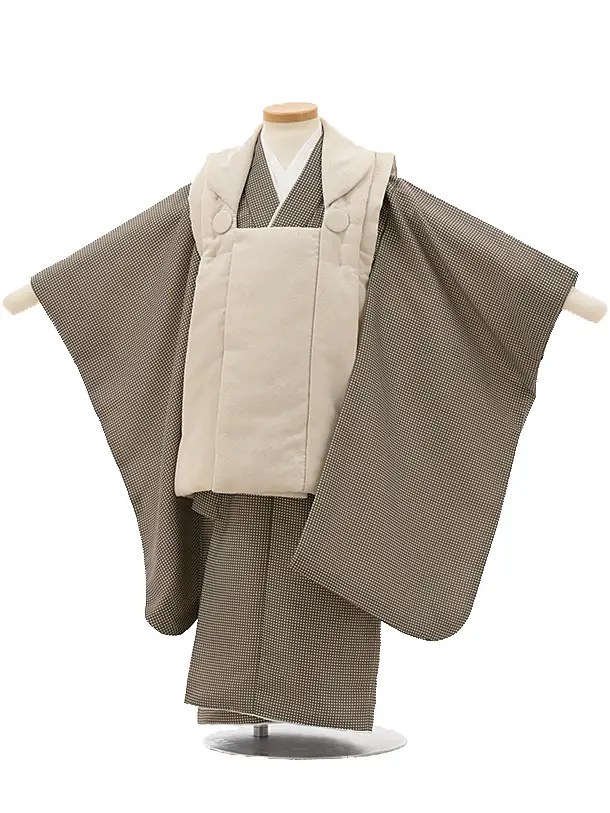 七五三(3歳男の子/被布)3244/ベージュ×薄茶 チェック