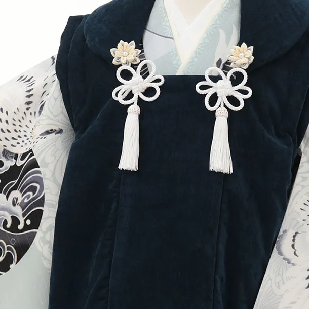 七五三(3歳被布)3289/JAPAN STYLE紺ベルベット×水色鷹菊波