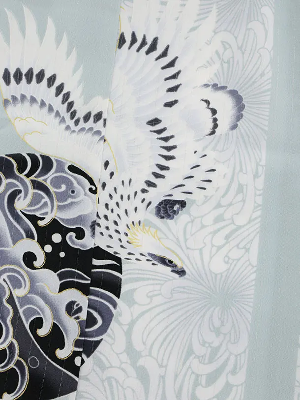 七五三(3歳被布)3290 JAPAN STYLEオフ白ベルベット×水色鷹菊波