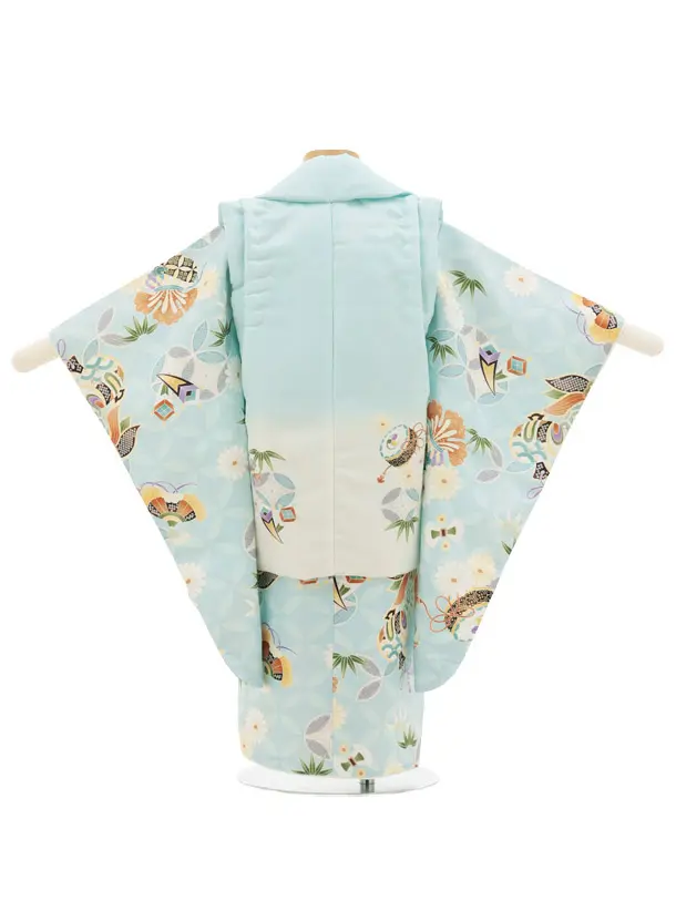七五三(3歳被布)3294 水色 小槌×水色 七宝 祝柄