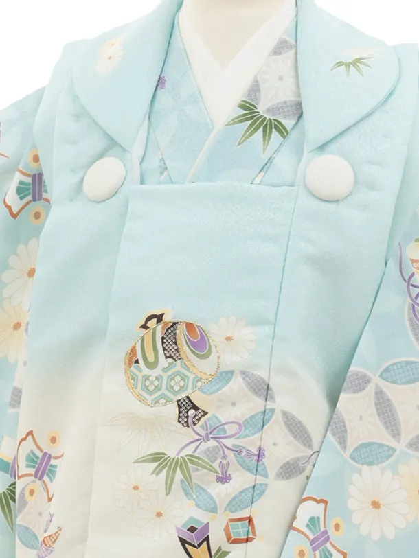 七五三(3歳被布)3294 水色 小槌×水色 七宝 祝柄