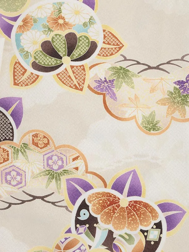 七五三(3歳被布)3297 オフ白薄紫ぼかし×ベージュ 橘