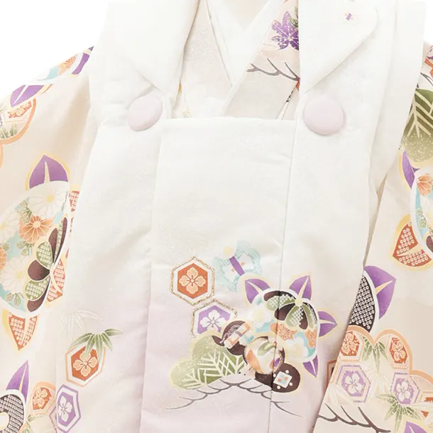 七五三(3歳被布)3297 オフ白薄紫ぼかし×ベージュ 橘