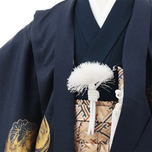 かんたん七五三(5歳男の子袴)5069  紺地 鳳凰×ゴールド袴