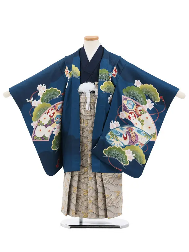 かんたん七五三(5歳男の子袴)5080 紺地 鷹×ゴールド 袴