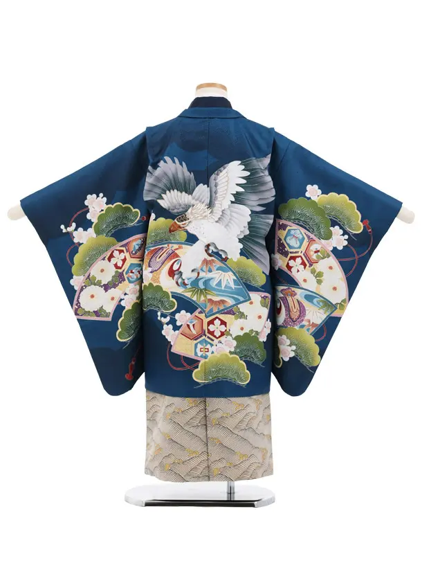 かんたん七五三(5歳男の子袴)5080 紺地 鷹×ゴールド 袴