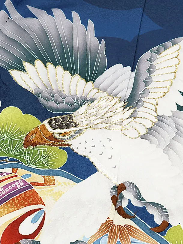 かんたん七五三(5歳男の子袴)5080 紺地 鷹×ゴールド 袴