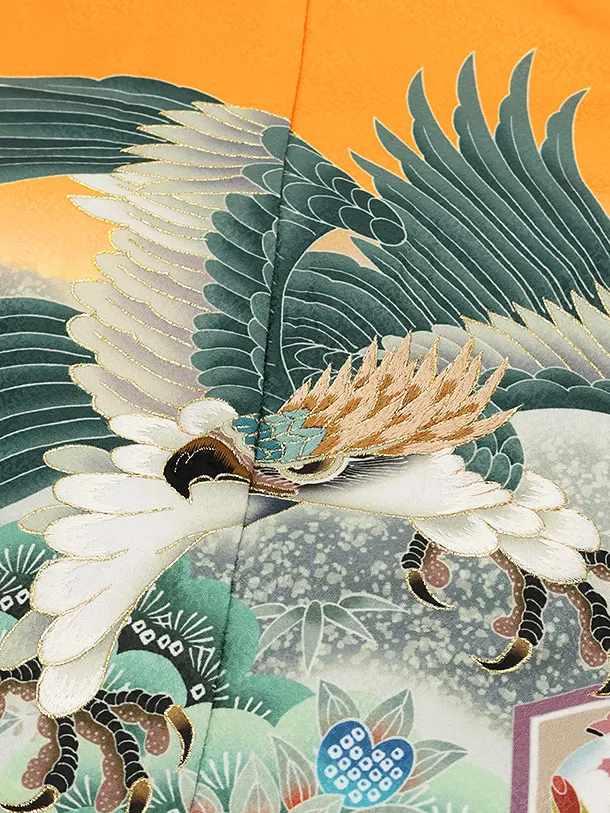 かんたん七五三(5歳男の子袴)5081 オレンジ 鷹 松×緑ぼかし袴